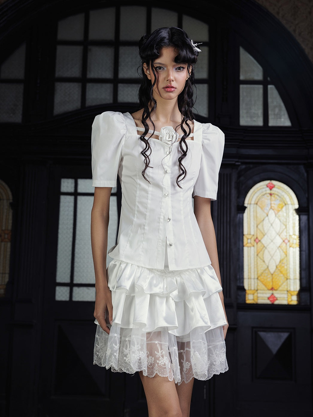 Blume kurzer Puffhemd