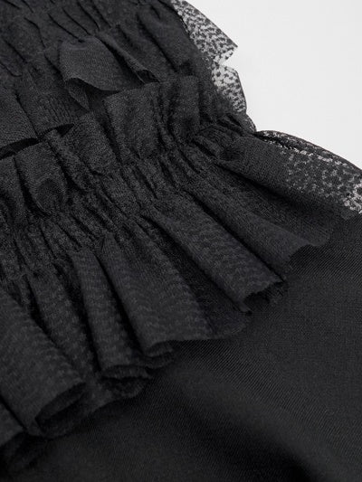 Mesh Stitching Suspender One-piece & Hollow T-Shirt Set-up