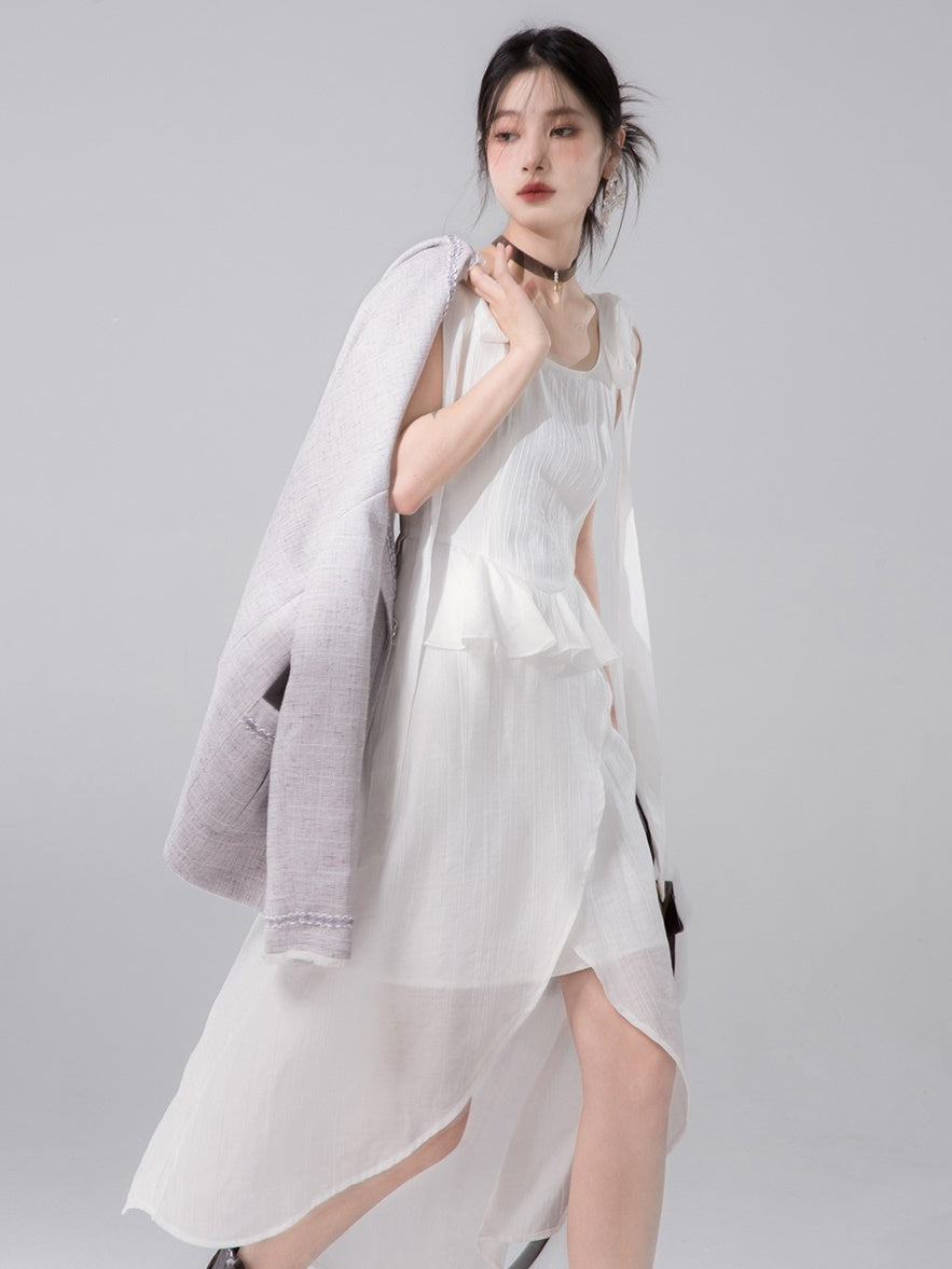 Layered Design Tulle Strap Sleeveless Dress