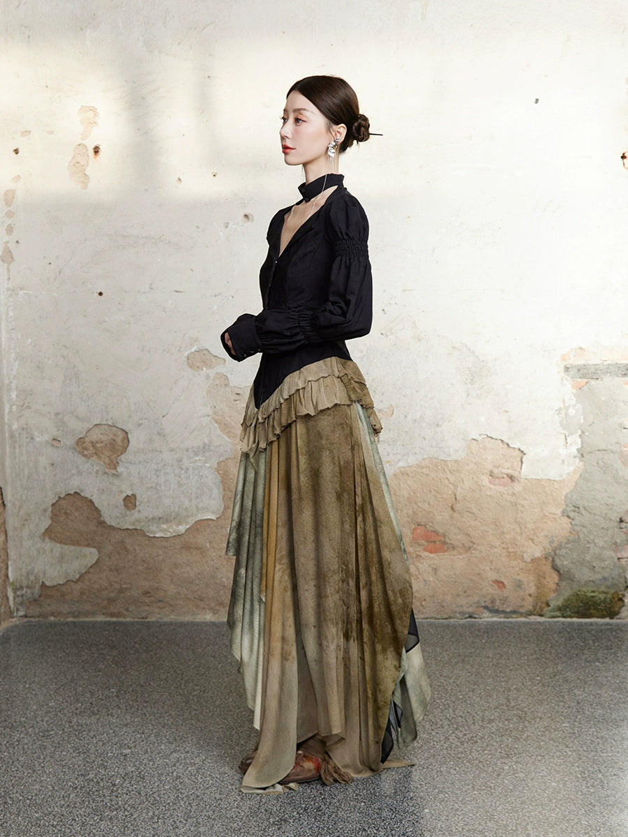 V-Neck Palace 스타일 퍼프 슬리브 상단