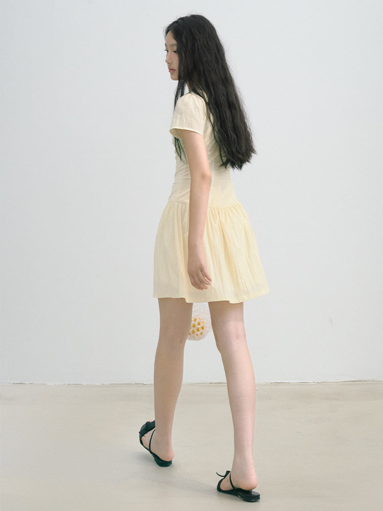 Flower Lace Stitch Wrinkled Short One-piece