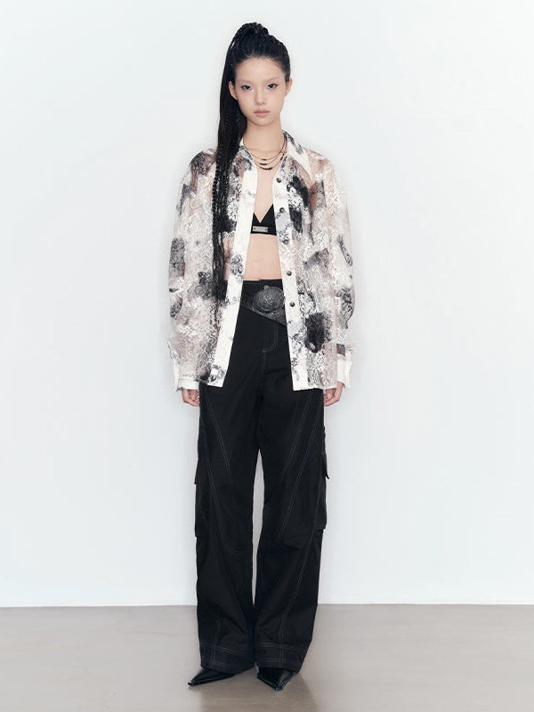 Tie-dye Printing Lace Shirt & Skirt