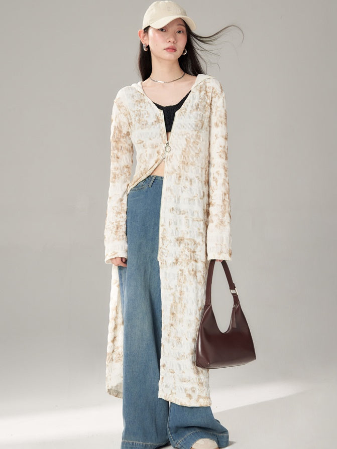 후드 주름이 더블 지퍼 니트 가디건