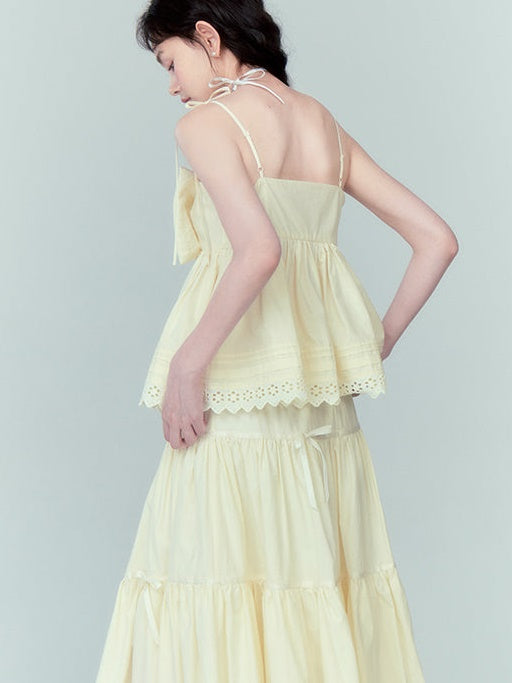 Ribbon Puffy Short Camisole & Ribbon Cake Skirt