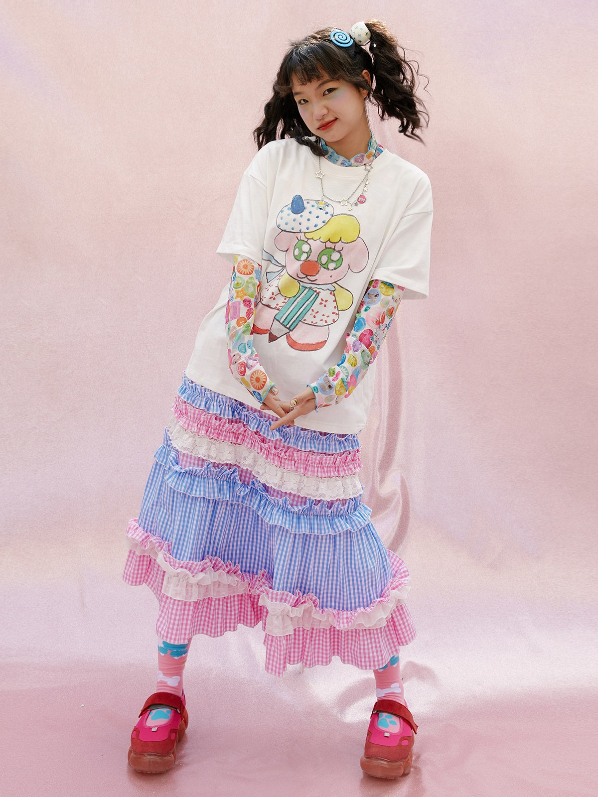 만화 면화 짧은 슬리드 티셔츠