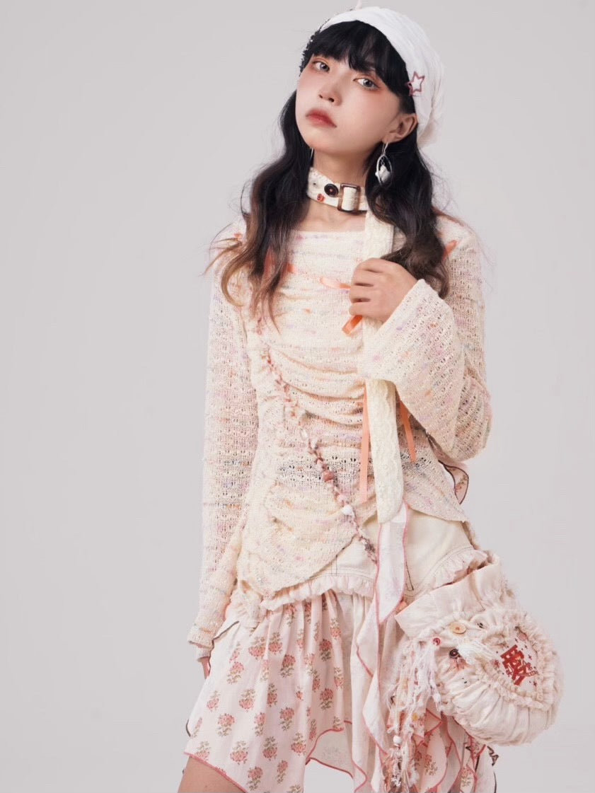 Lace Love Cake Embroidered Pleated Crossbody Bag