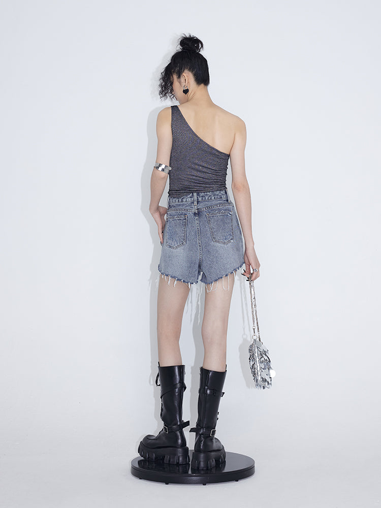 Slanted Shoulders Detachable Floral Tank Top