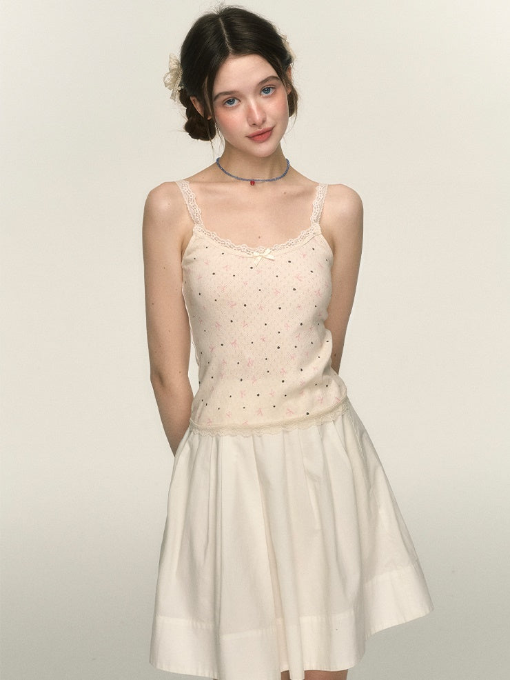 Girly Retro Bow Polka Dot Print Camisole
