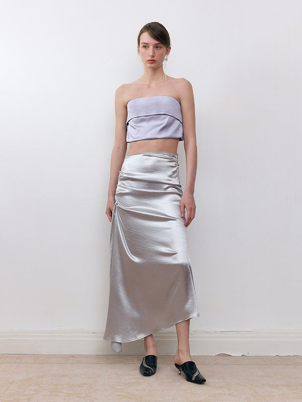 Wide-Brim Folded Lace Stretch Tube Top