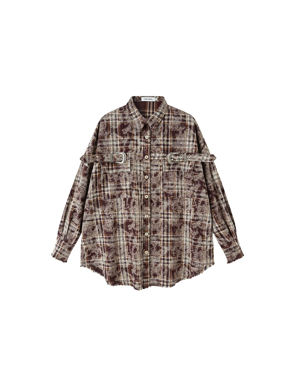 Plaid Loose Long Sleeve Shirt & Pleated Skirt