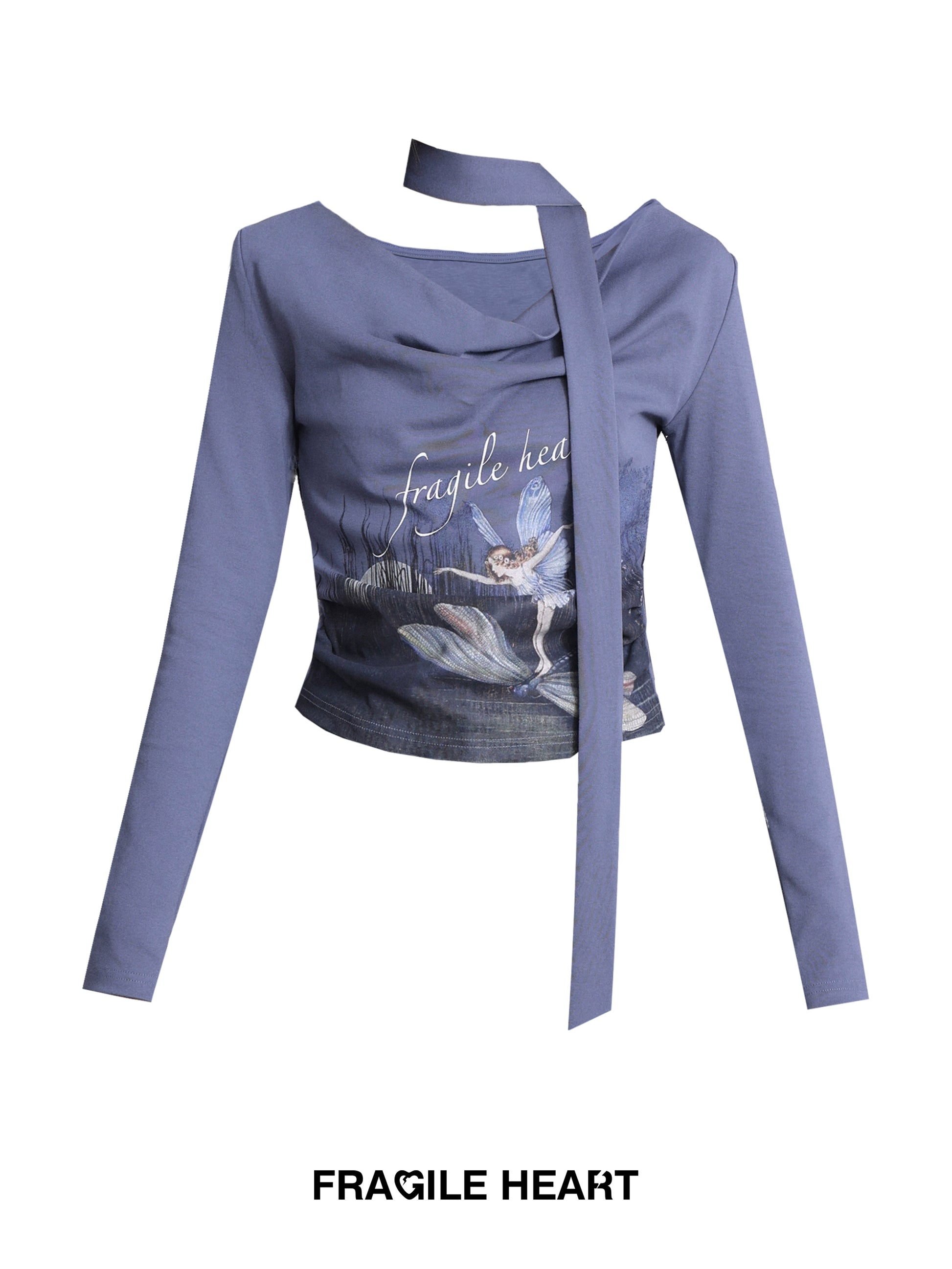 Printed Long-sleeved Swing Neck T-shirt