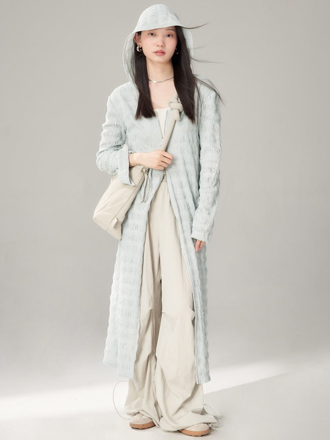 후드 주름이 더블 지퍼 니트 가디건