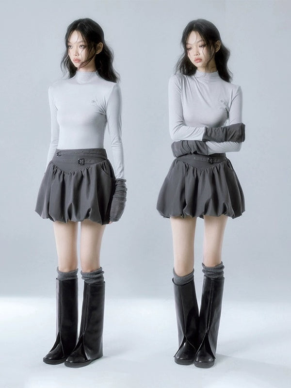 Embroidered Bottle Neck Slimming Bottoming Shirt