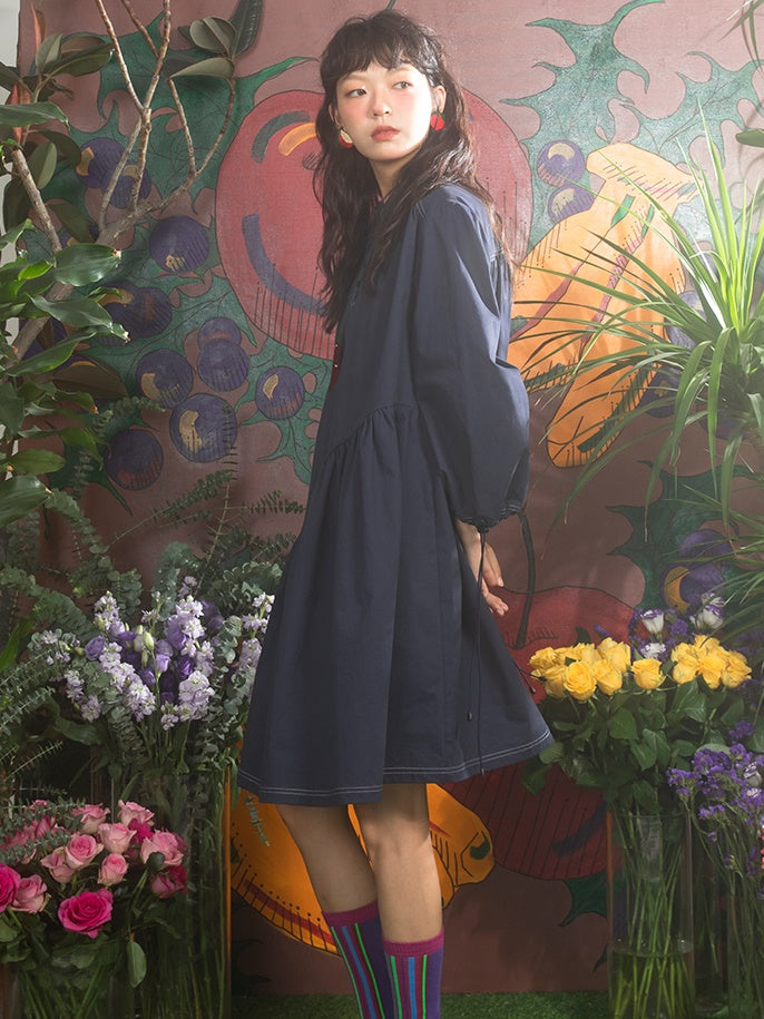 Apple Embroidery Irregular Long-sleeved Loose One-piece