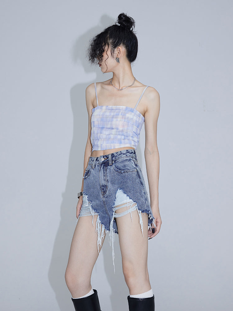 가역적 인 Colorfer 주름 짧은 카미솔