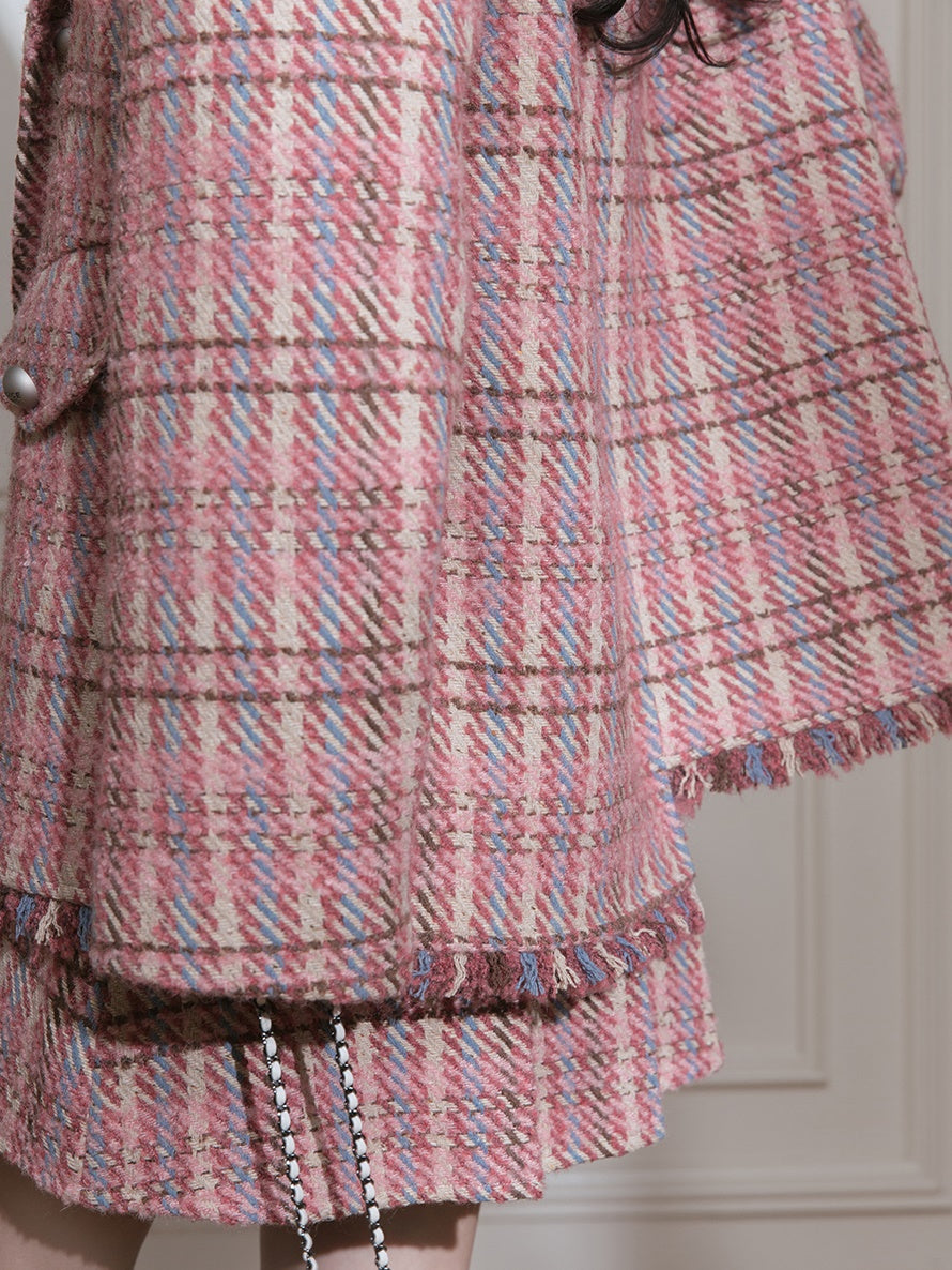 Plaid Tweed Asymmetry Design Jacket & Skirt