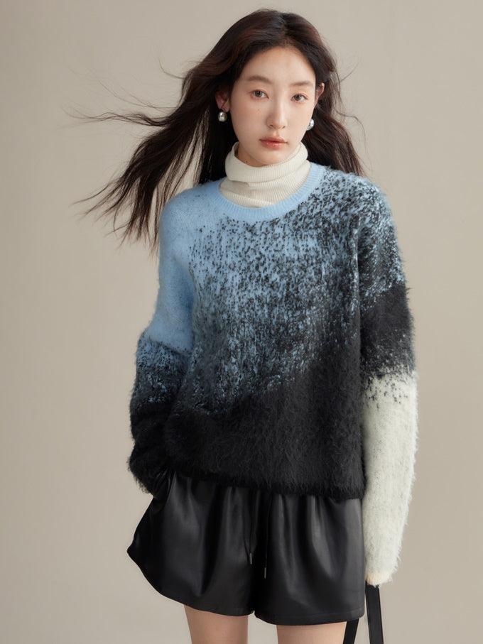 Gradient Color Sweater & Knitted Long Skirt