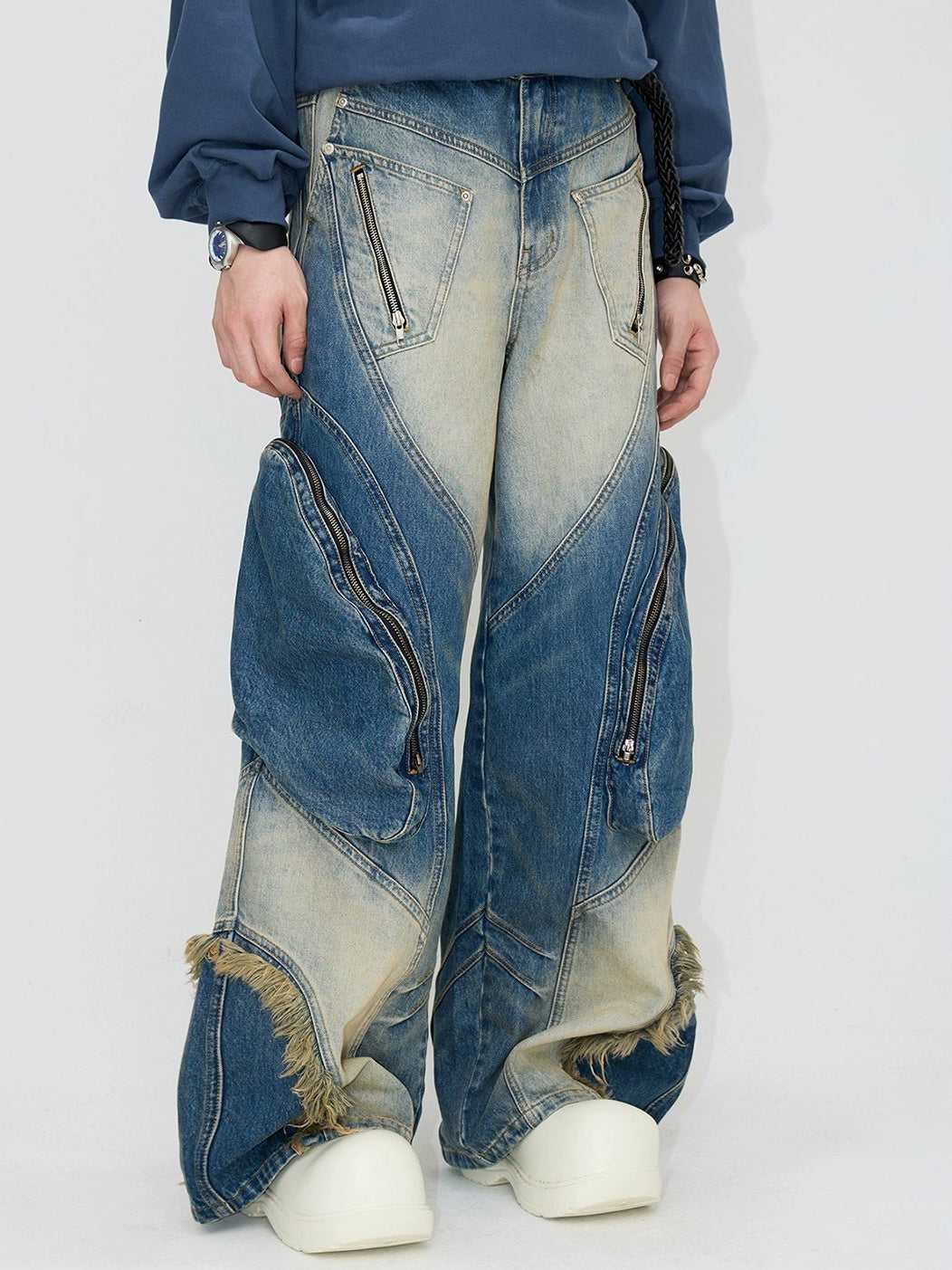 Pockets Rinse-dyed Work Jeans
