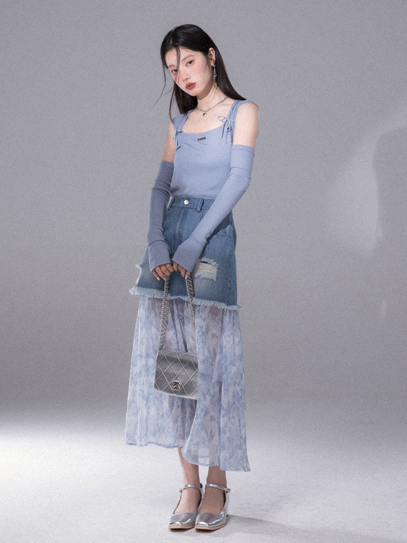 Ribbon Sleeveless Top & Arm Cover