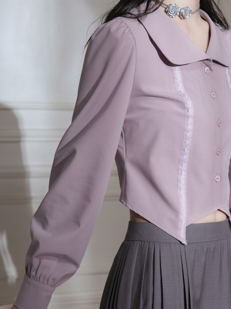 Doll Collar Waist Shape Cropped Shirt