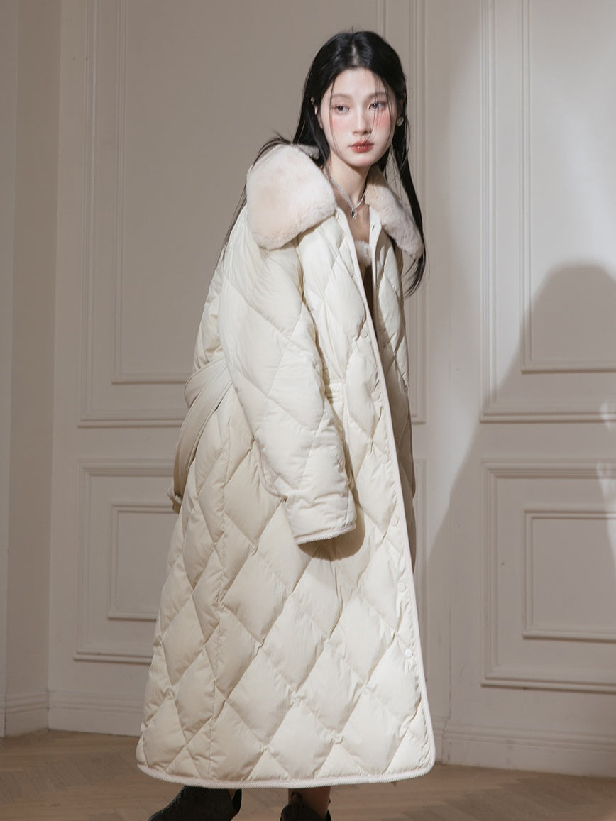 Fur Collar Diamond Stitch Down Coat
