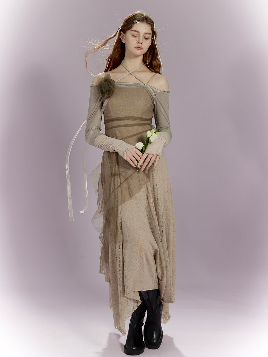 Rose Brooch Sling One-Piece & Lace-Up Top