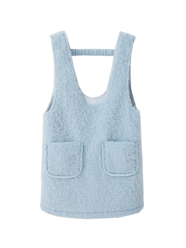 Plush Imitation Fur A-line Sleeveless Short Dress