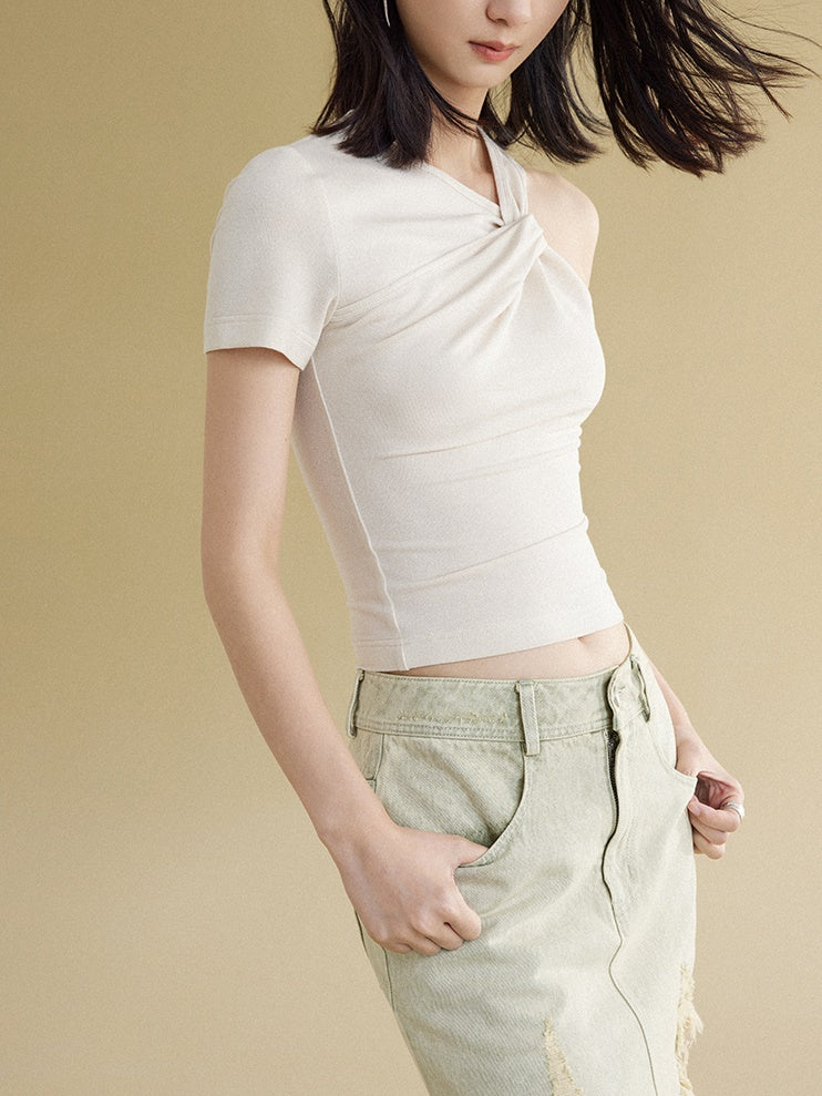 One-sleeve Kink Short T-shirt