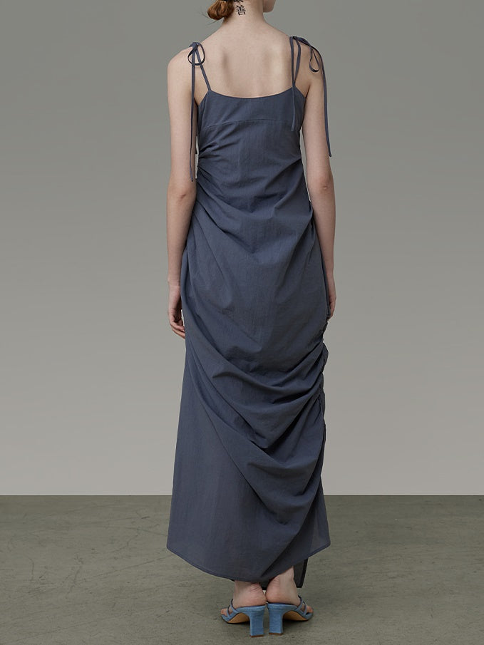 Curved Neckline Drape Suspender Dress