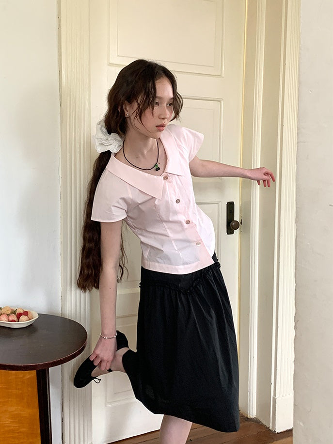 V-arc Design Waist Fungus Gather Skirt