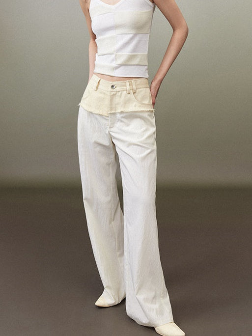 Raw Edge Straight Casual Wide Leg Pants