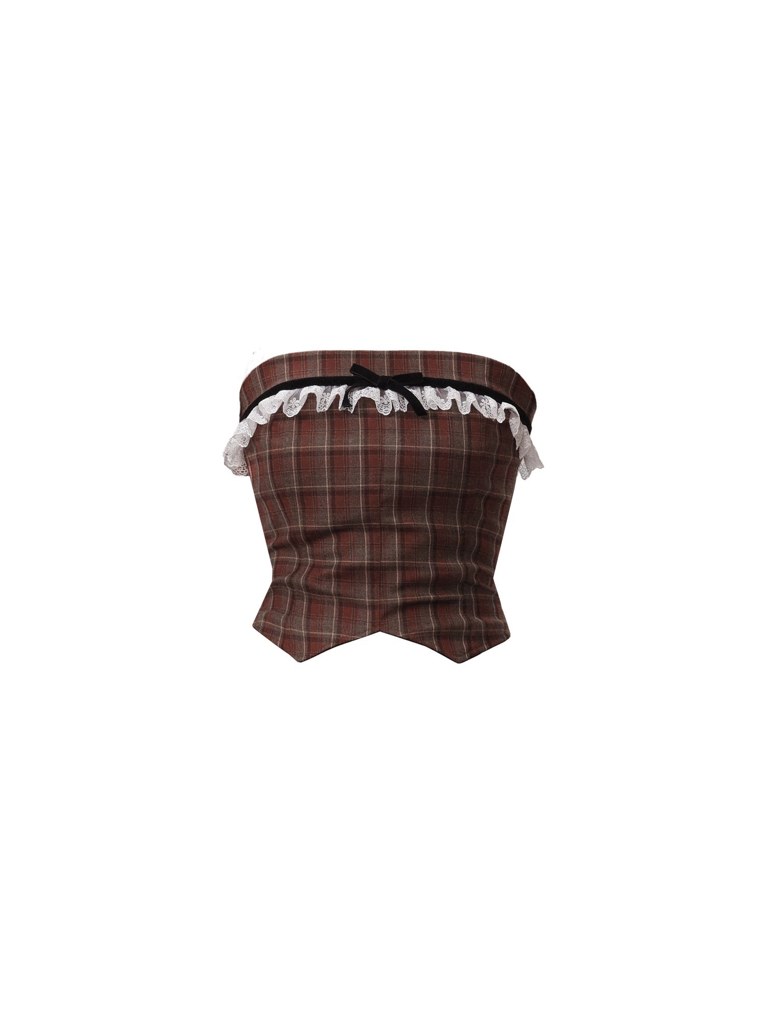 Retro Plaid Tube Top & College Style Pleated Skirt