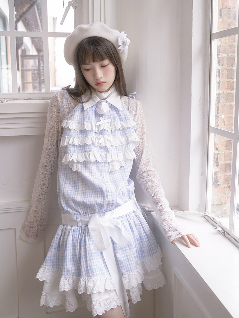 레이스 시스루 하이 칼라 하의 셔츠