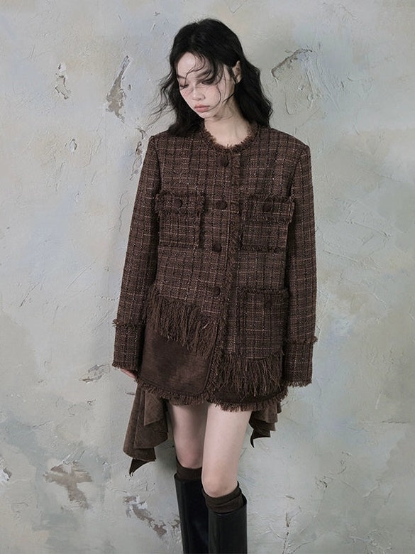 Tweed Loose Tassel Short Coat