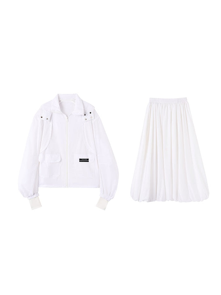 Sunscreen Stand Collar Jacket & Long Skirt