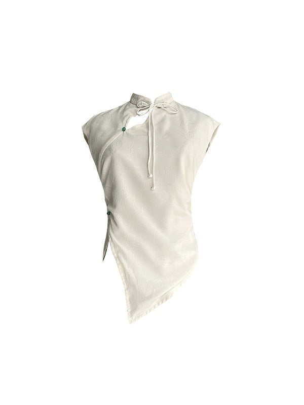 CHINESE DESIGN SLEEVELESS TOP & SLIT LONG SKIRT