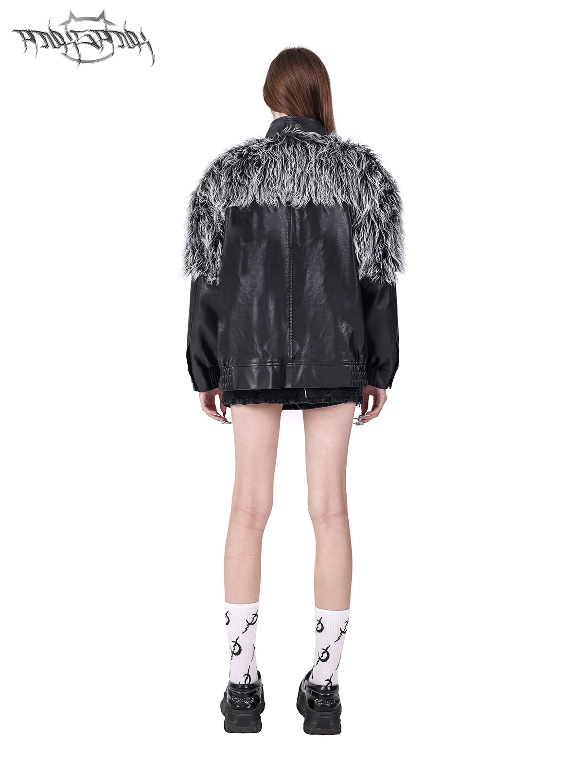 Couture en fourrure à double fermeture éclair en cuir sans sexe