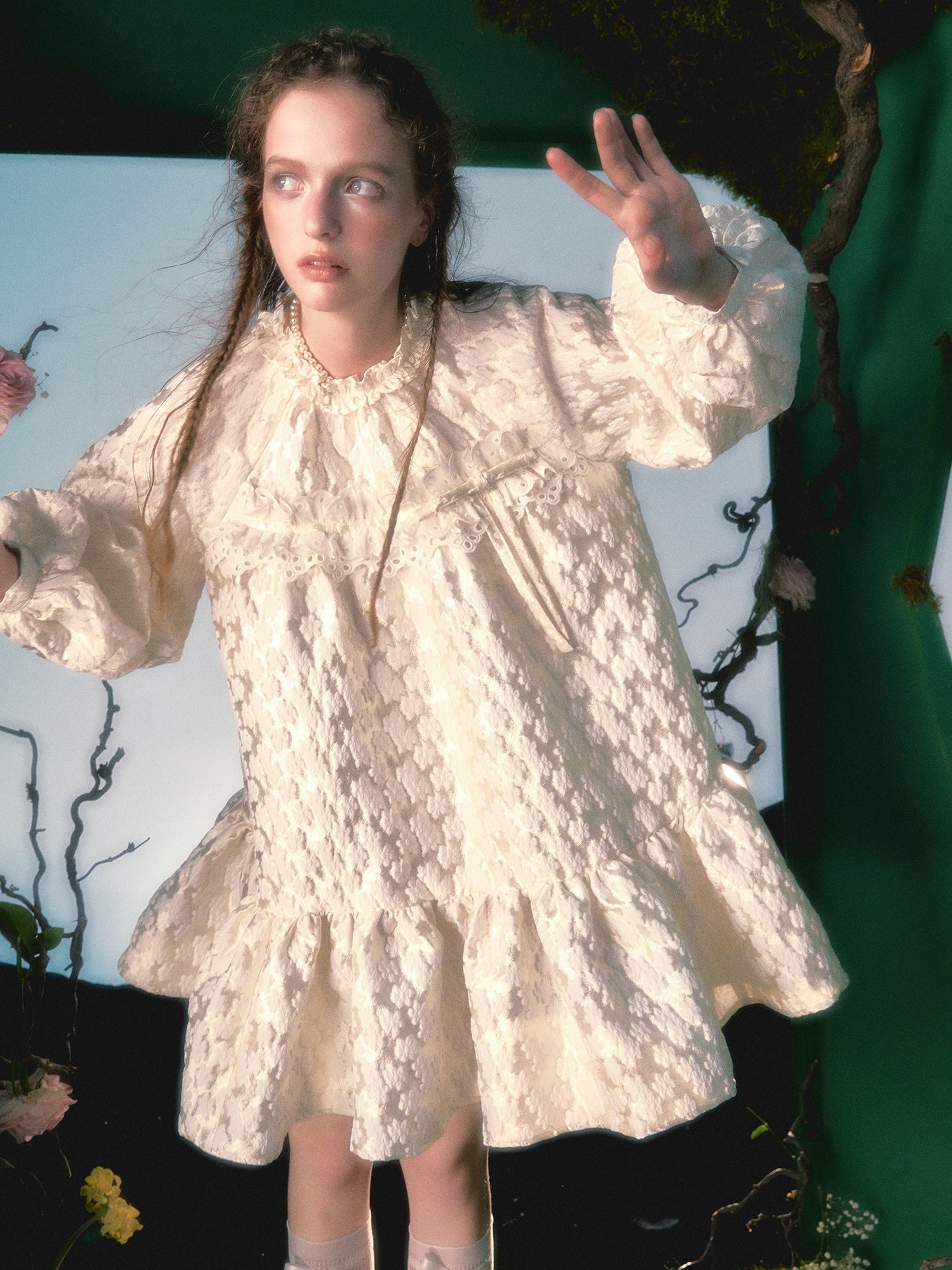 플라워 레이스 장식 활로 드레스