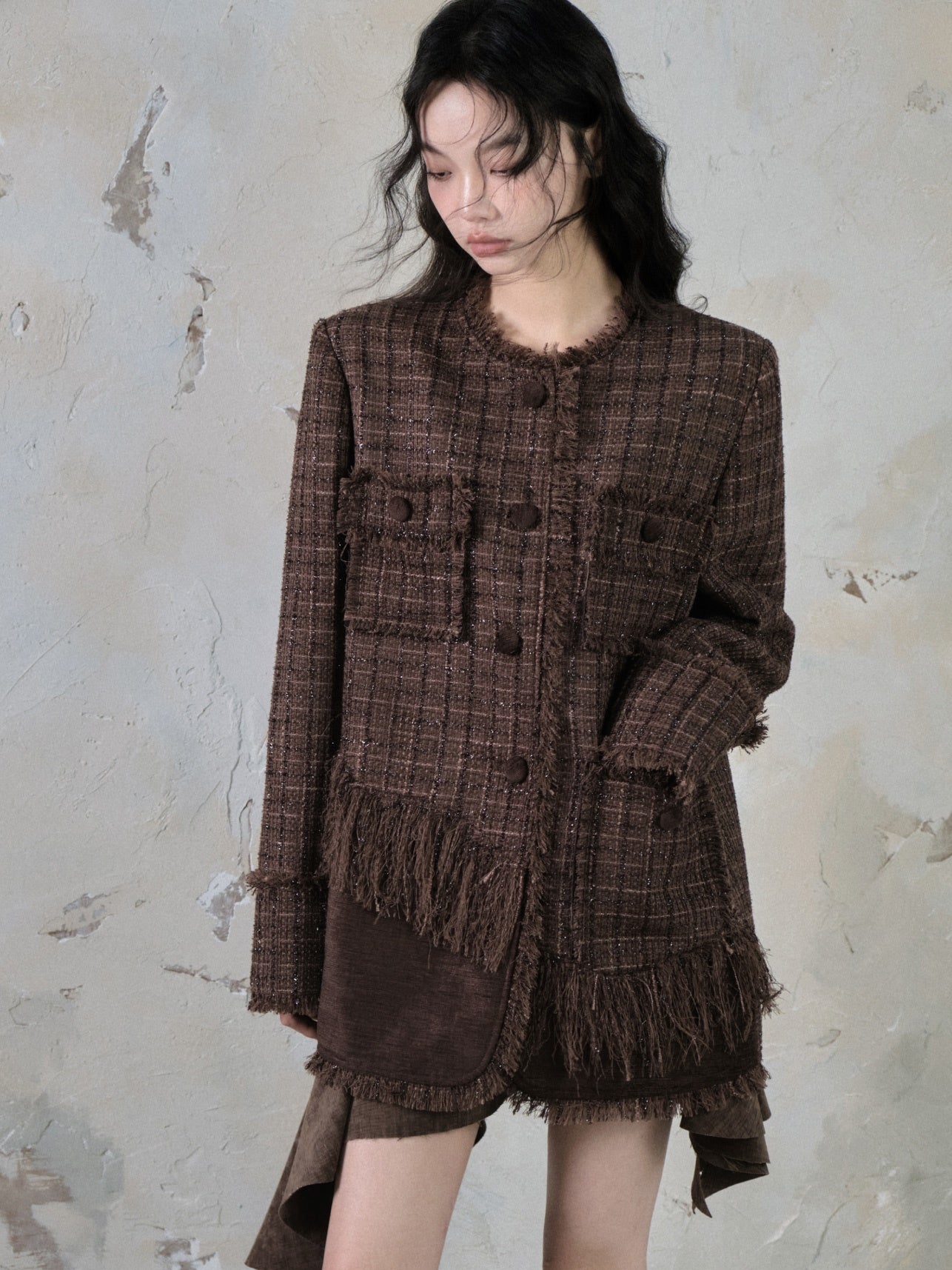 Tweed Loose Tassel Short Coat