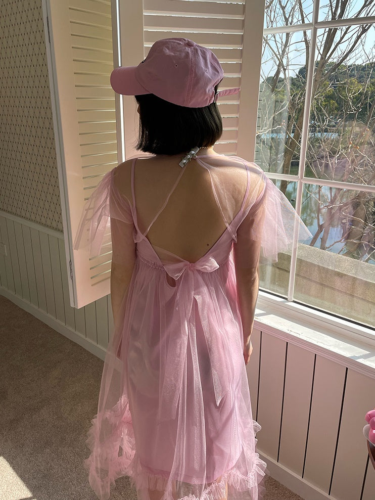 Mesh Backless Gurt Kleid & Hosenträger Einteiliger Setup