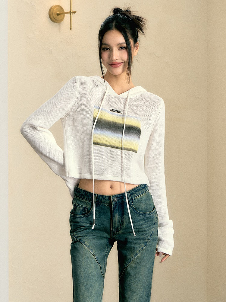 Gradient Print Loose Hooded Sweater