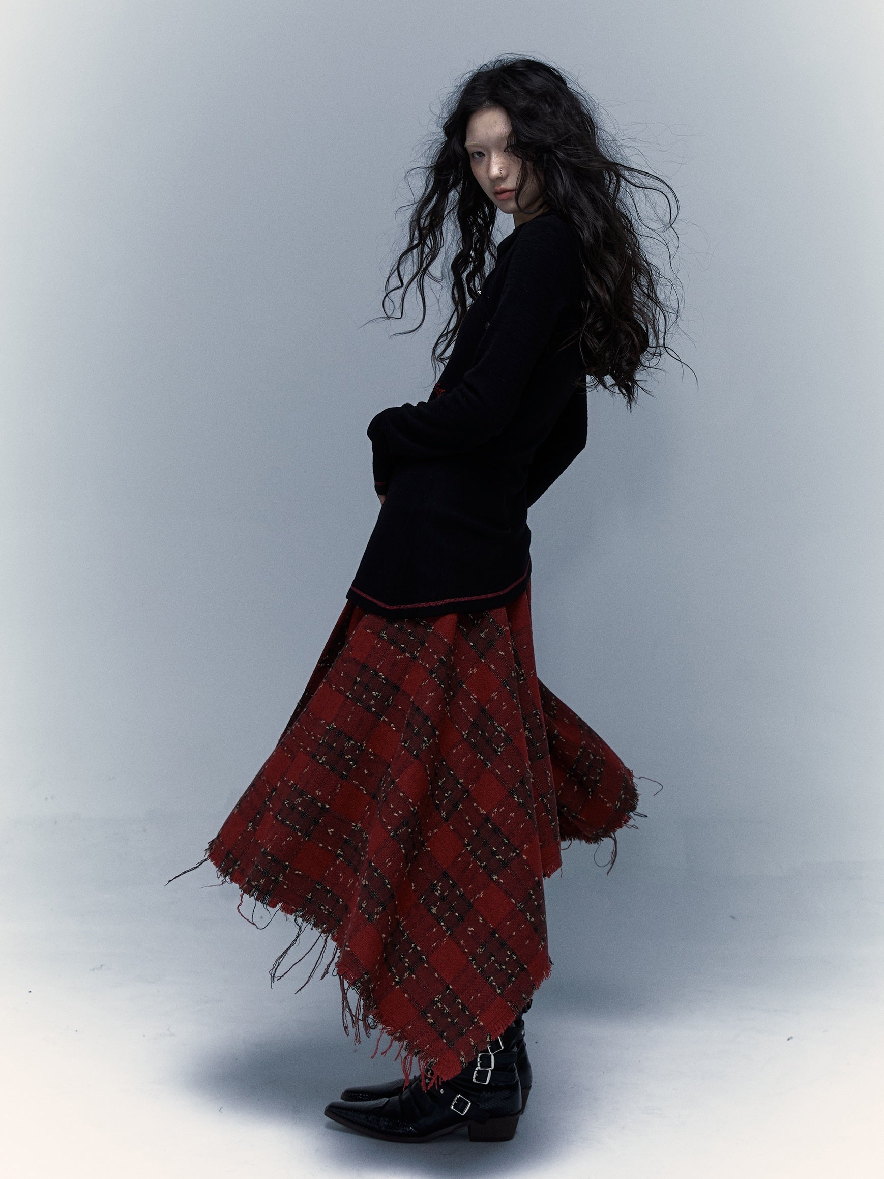 Punk Plaid Stitching Irregular Skirt