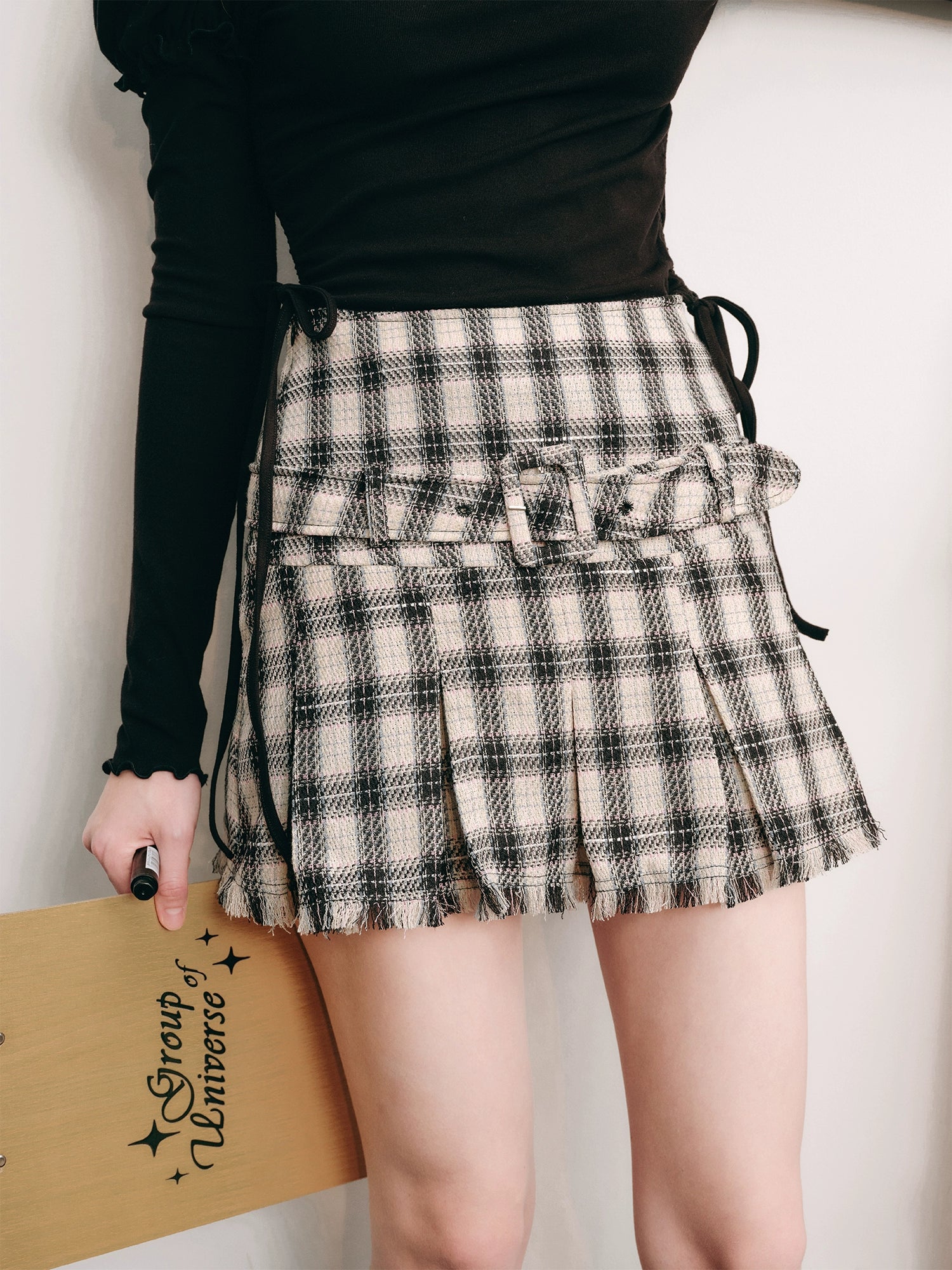 Moderner Plaid hoher Taillen-A-Line-Faltenrock