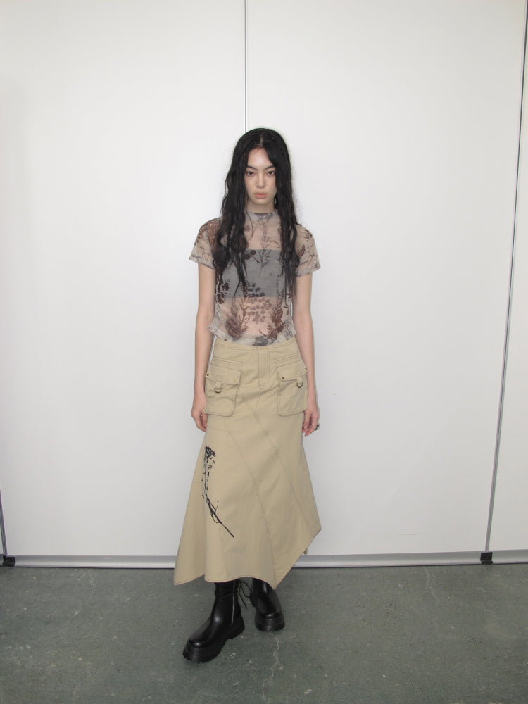 Plant Printing Micro-transparent Mesh T-shirt