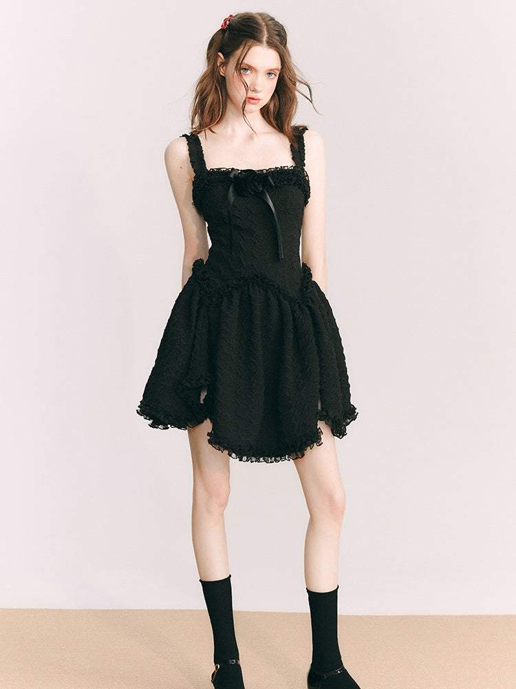 Wildrose Fleur tridimensionnelle petite robe noire