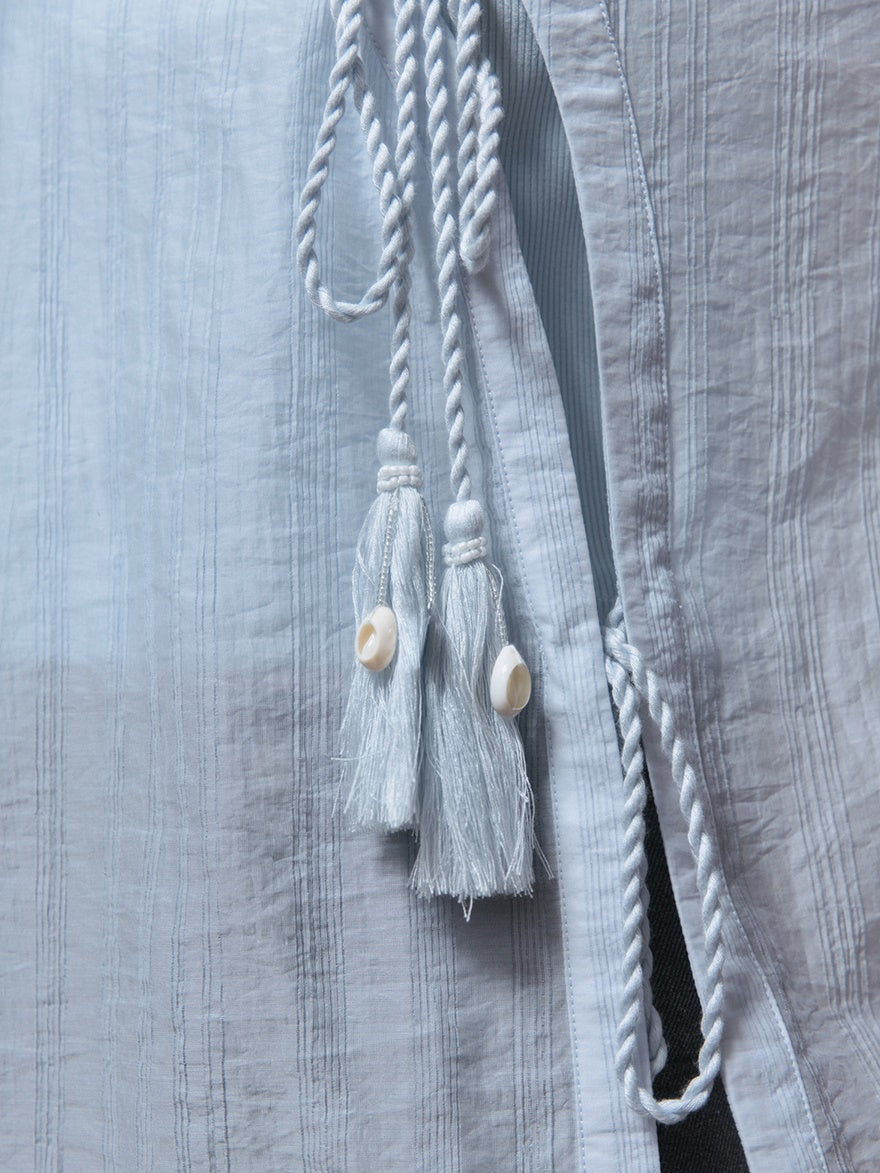 Oblique Placket Tie Sheer Shirt & Camisole Set-up