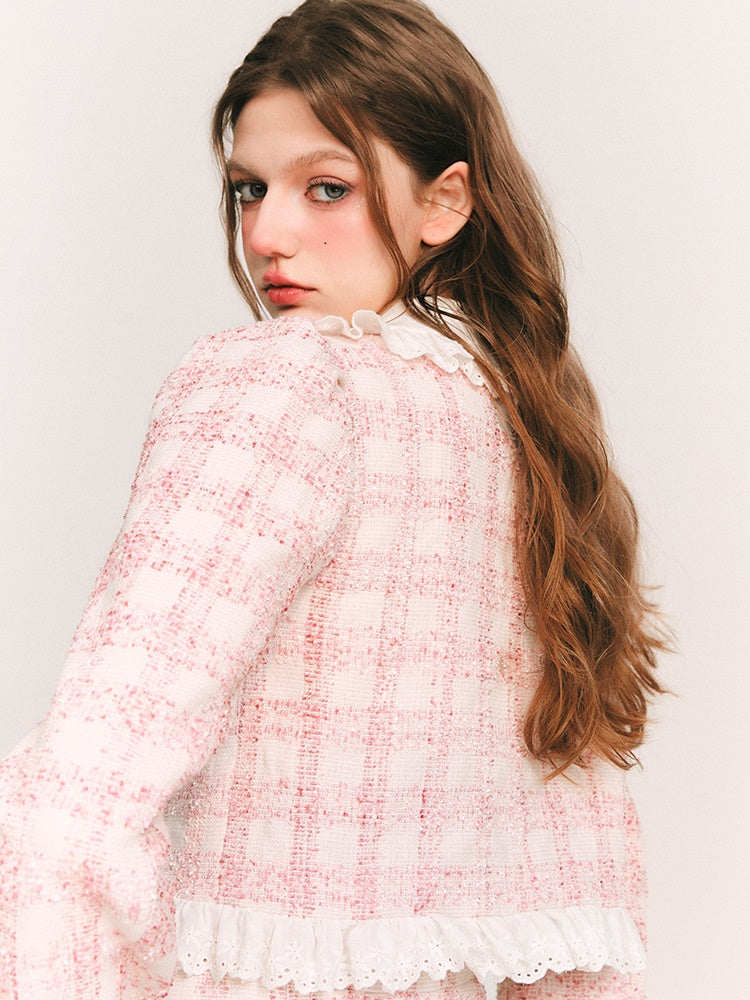 Lace Stitch Check Classical Jacket & Skirt
