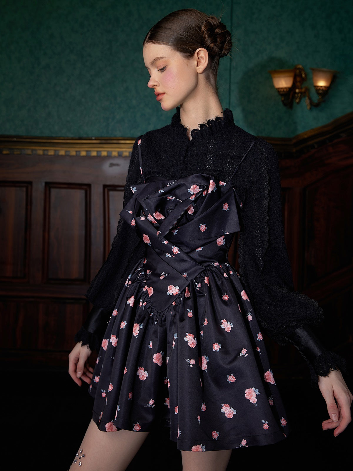 3 차원 새싹 꽃 인쇄 서스펜더 드레스