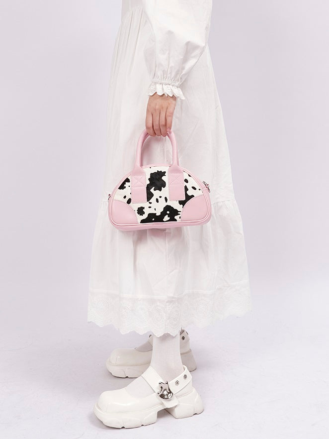 소 패턴 가죽 미니 메신저 백