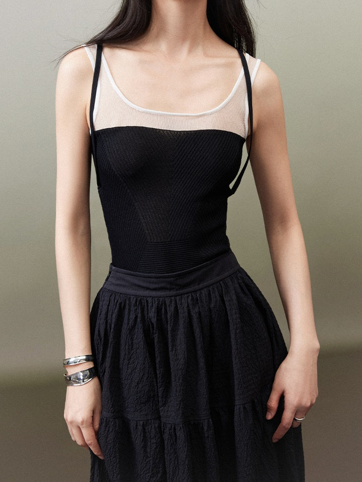 Knitted Stitching Strap Tank Top